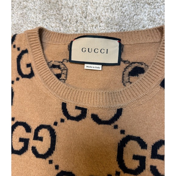 Gucci Wool Jacquard Crewneck Sweater Camel Size XL - Picture 3 of 4